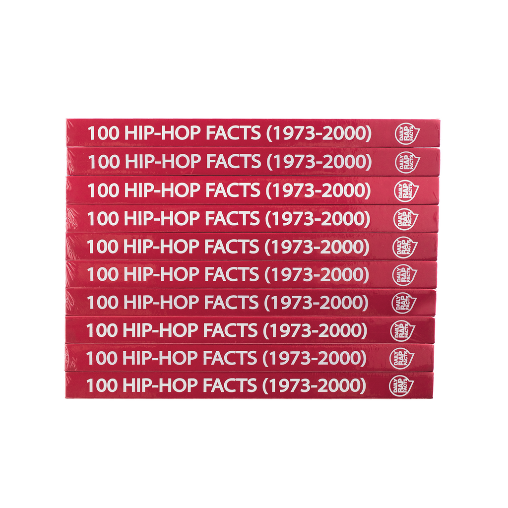 Stack of books titled '100 Hip-Hop Facts (1973-2000)' on a white background