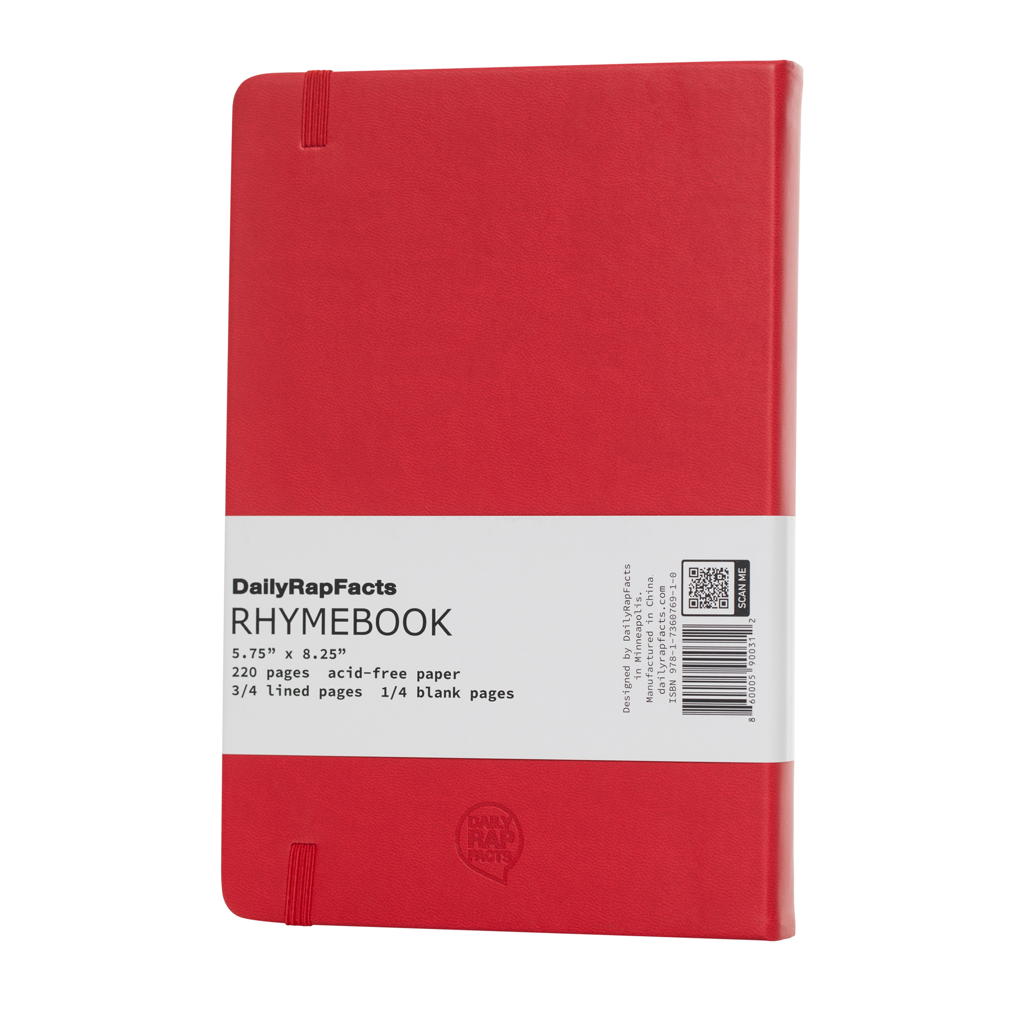 Red notebook with 'DailyRapFacts' branding on a white background