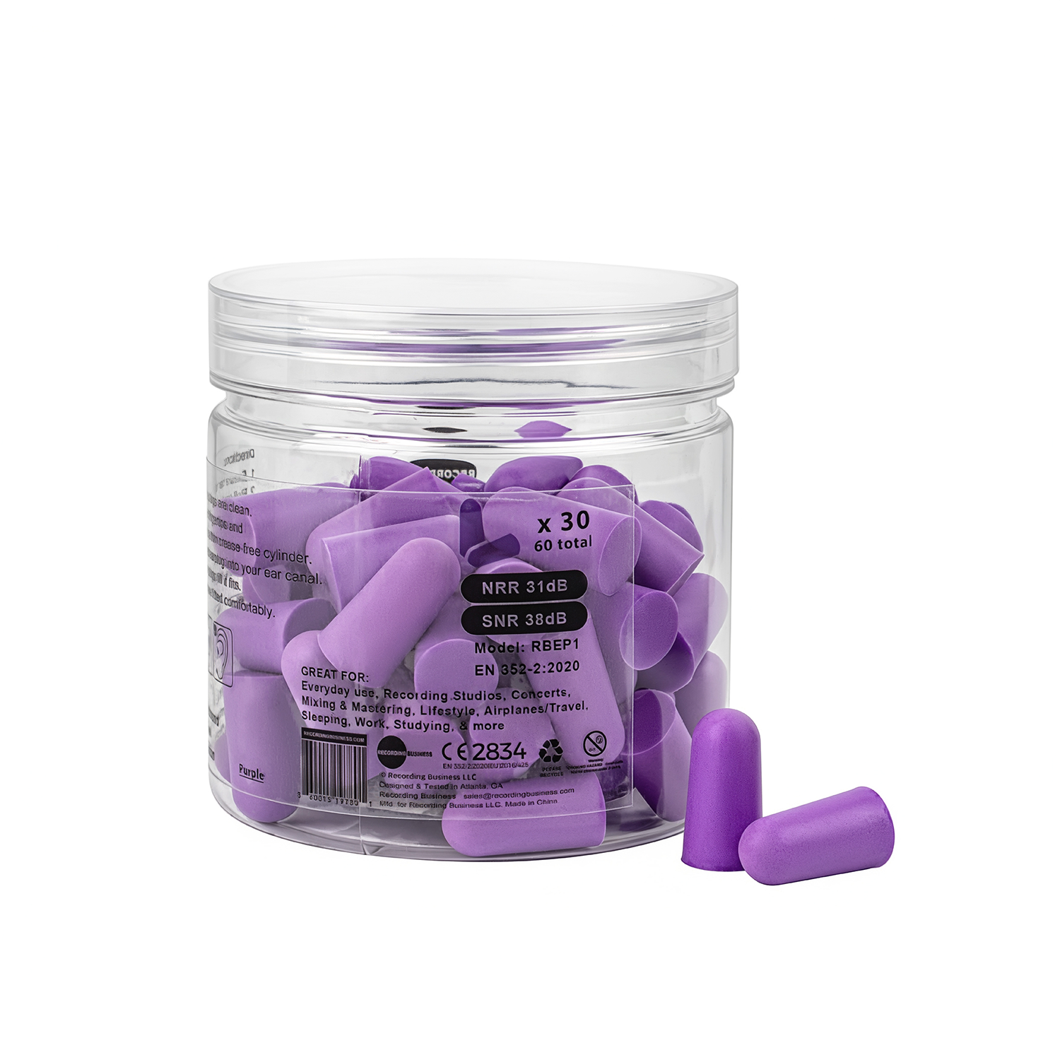Purple Ultra Soft Earplugs 31dB NRR (30 Pairs)