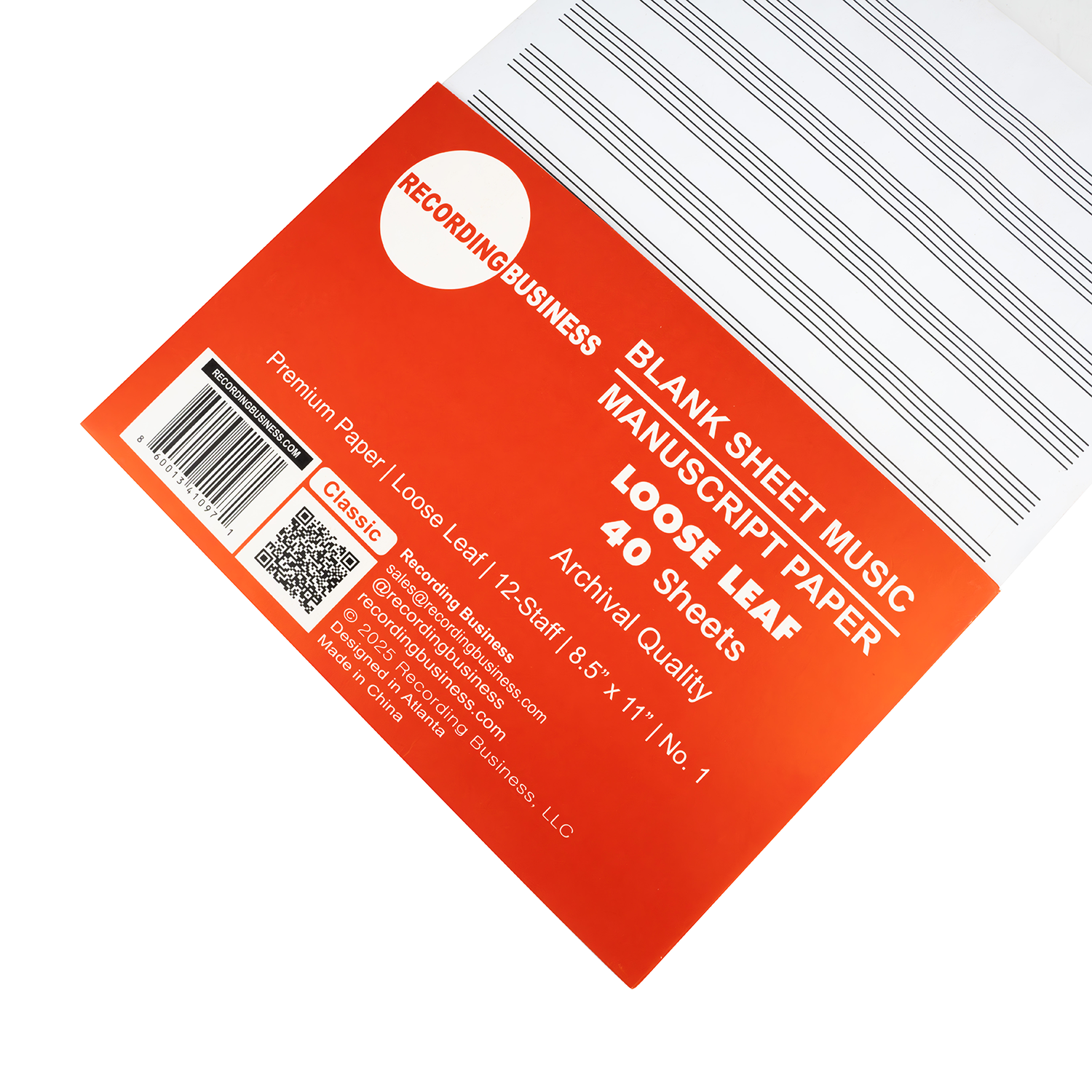 Blank Sheet Music - LOOSE LEAF Manuscript Paper (40 Sheets)