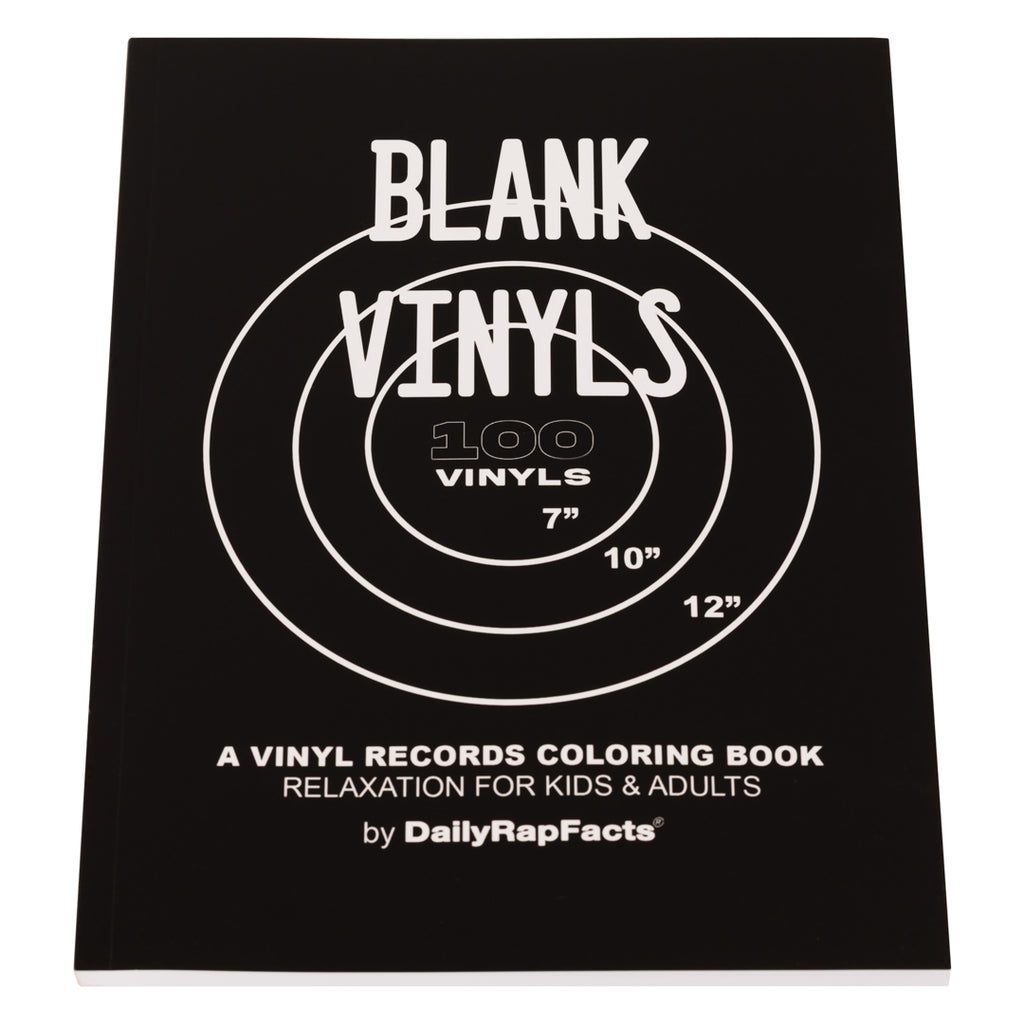 Blank vinyl records coloring book cover with text on a black background