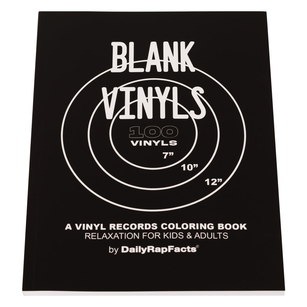 Blank vinyl records coloring book cover with text on a black background