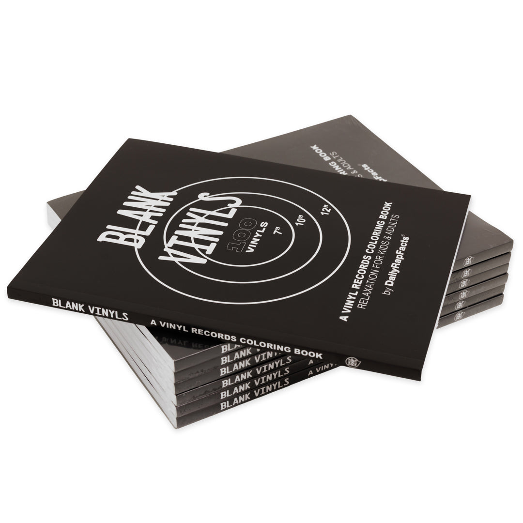 Stack of 'Blank Vinyls' coloring books on a white background