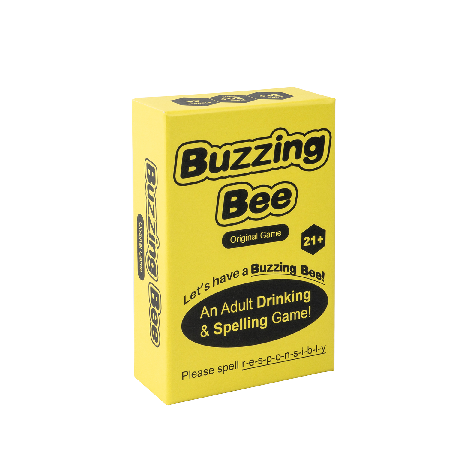Yellow box of 'Buzzing Bee' game with black text on a white background