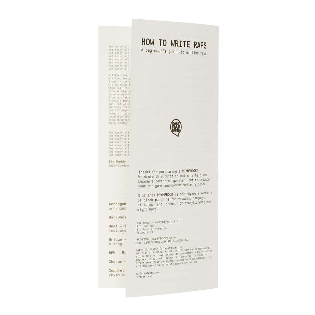 Instructional leaflet titled 'How to Write Raps' on a white background