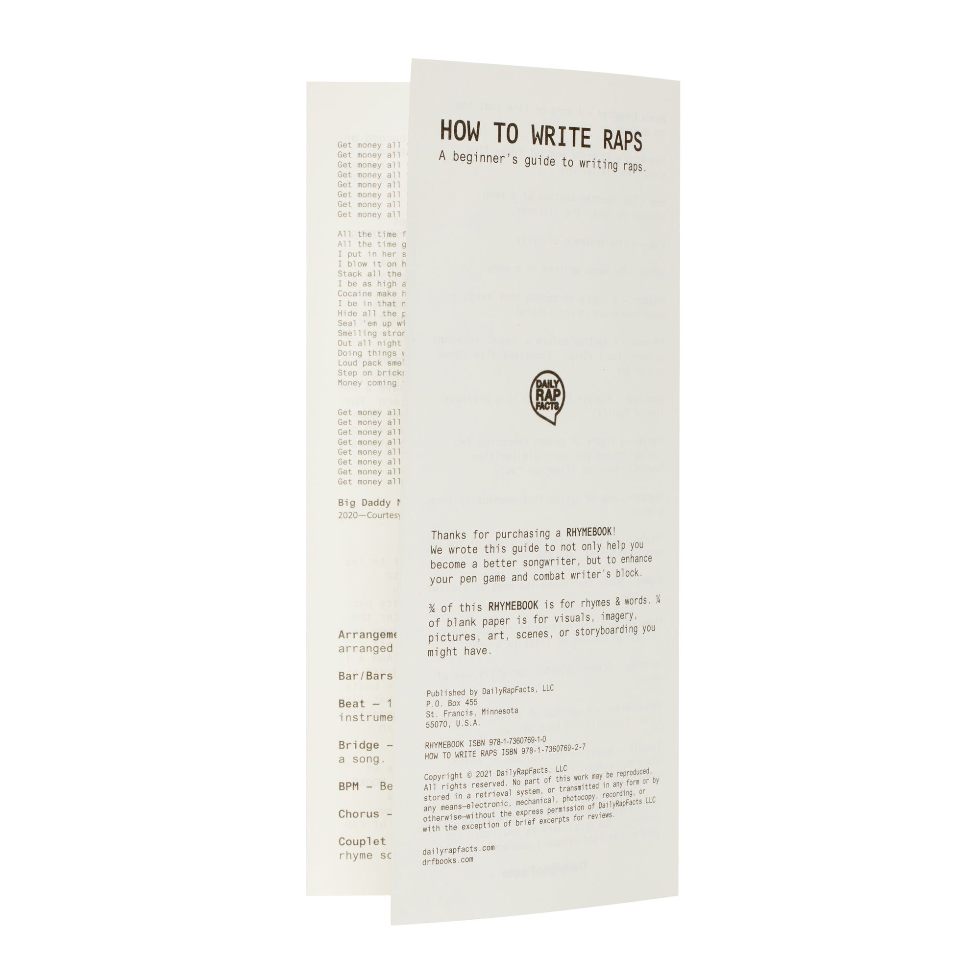 Instructional leaflet titled 'How to Write Raps' on a white background
