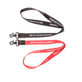 Black and red lanyard with 'Keys Open Doors' text on a white background