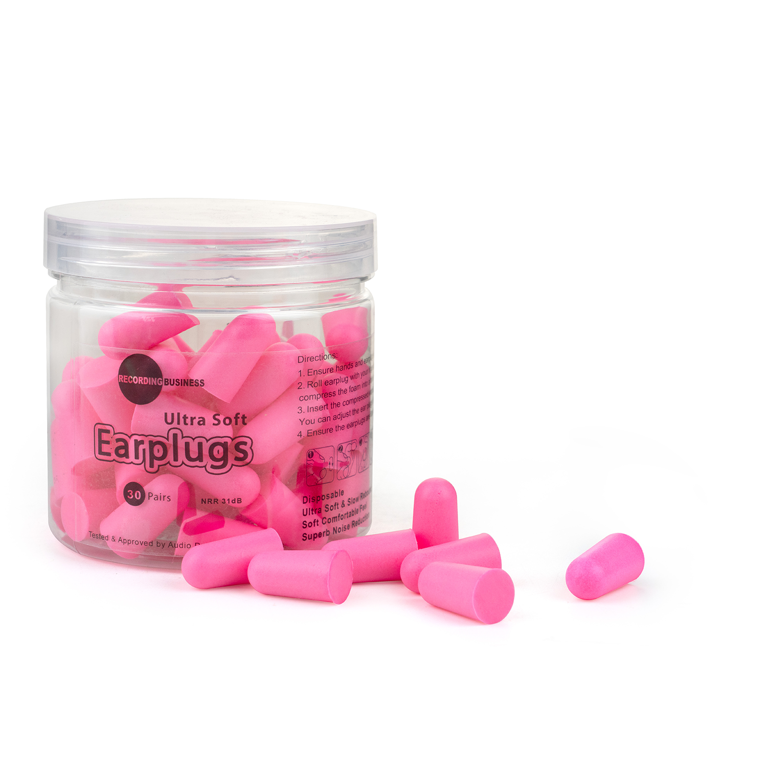 Pink Ultra Soft Earplugs 31dB NRR (30 Pairs)