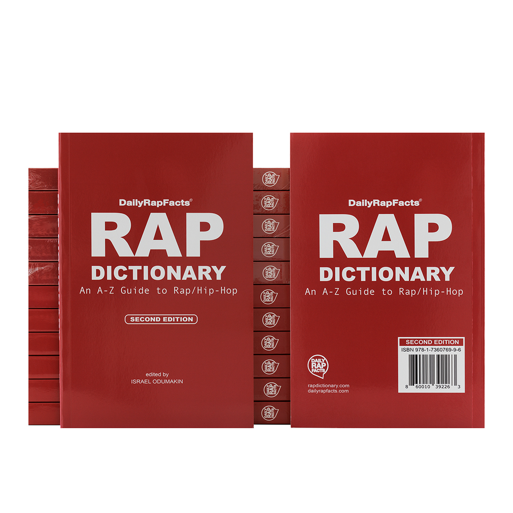 Red book titled 'RAP DICTIONARY' with white text on a white background