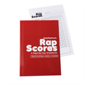 Red book titled 'Rap Scores' with a white sheet on a white background