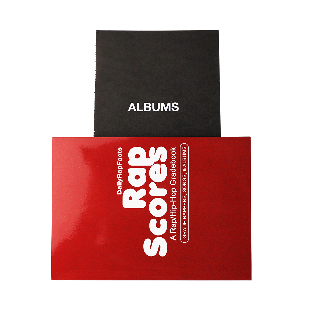 Red and black album cover with 'Rap Scores' branding on a white background
