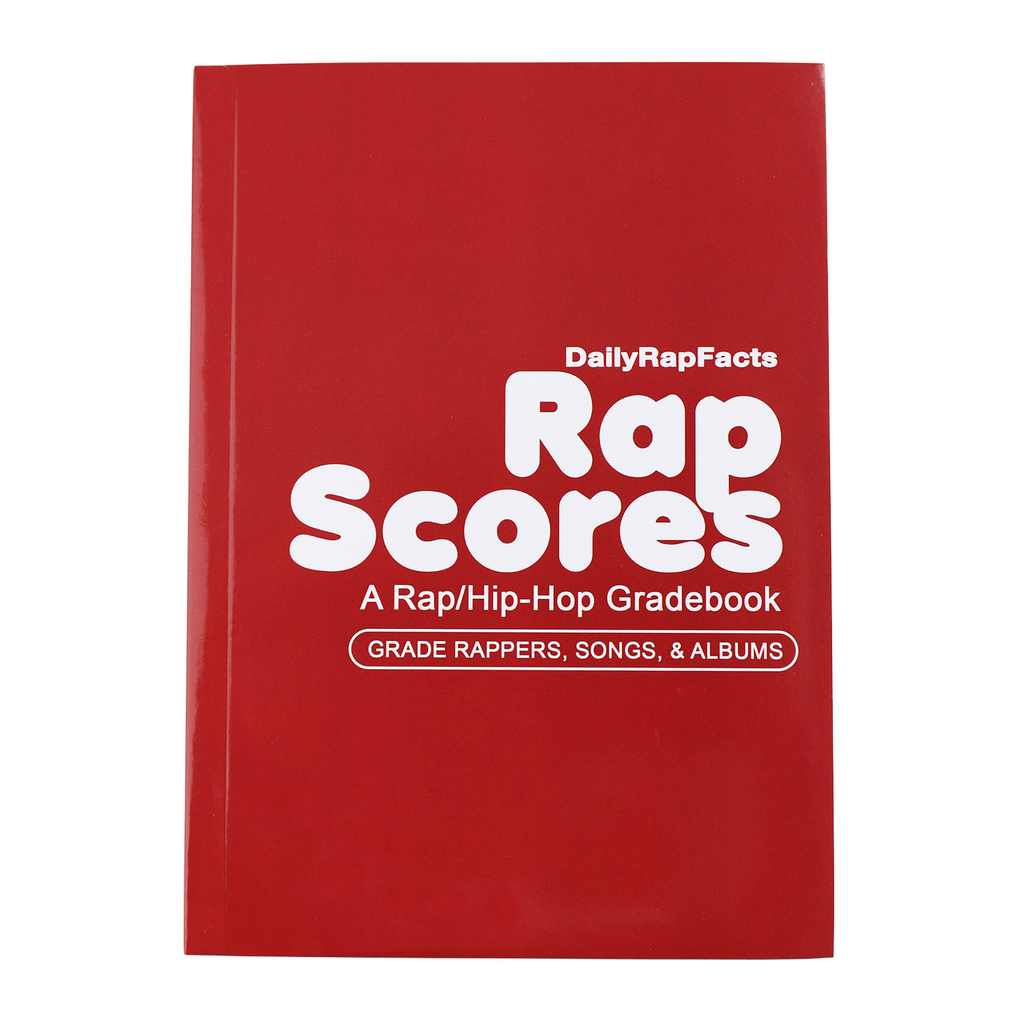 Red book titled 'Rap Scores' by DailyRapFacts on a white background