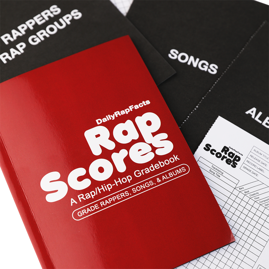 Red book titled 'Rap Scores' with a black cover and white text on a white background