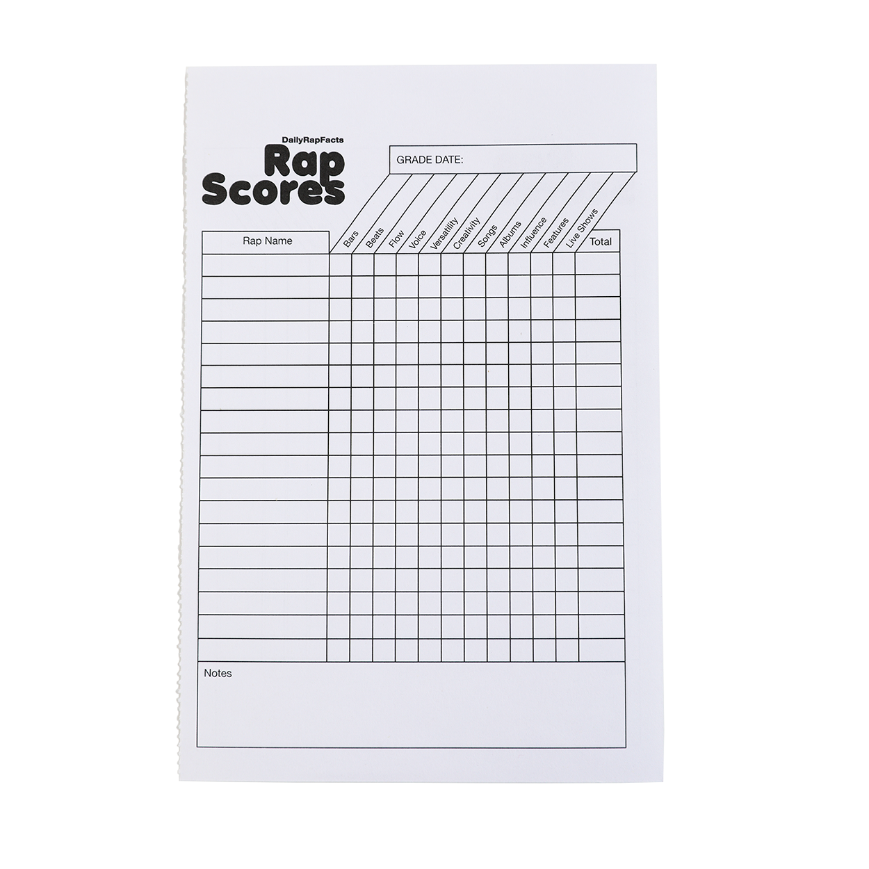 Rap Scores sheet