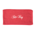Red towel with 'Cum Rag' text on a white background