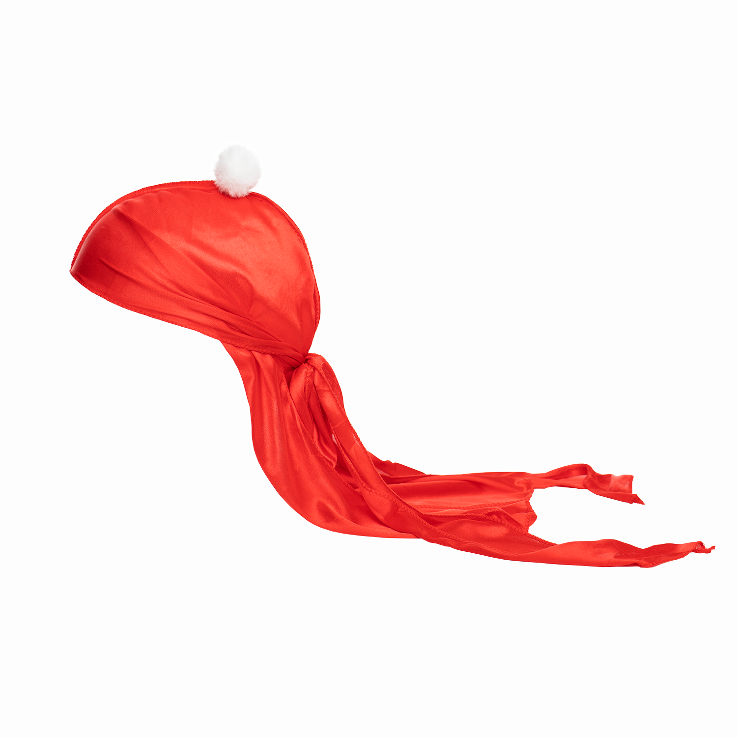 Red durag with a white pom-pom on a white background