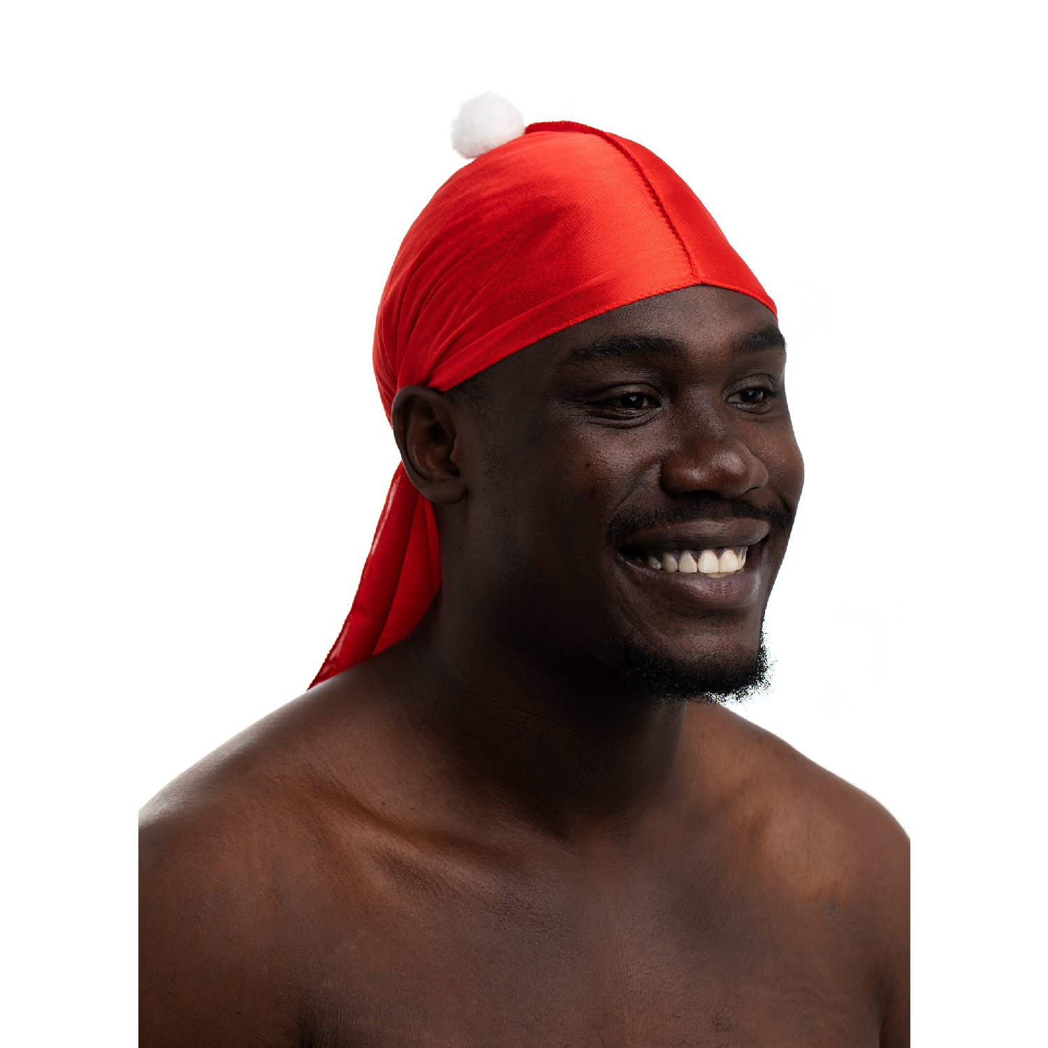Man wearing a Santa Durag